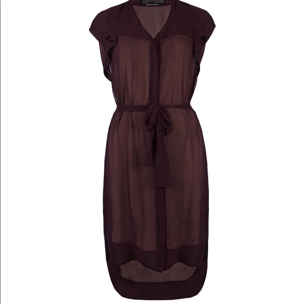AllSaints Hayworth Silk Belted Shirt Dress Plum 4